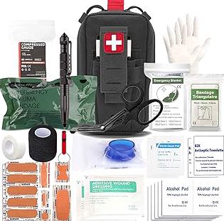 Survival First Aid Kit with Israeli Bandage, Chest Seal, Tourniquet, Splint, Tactical Military Combat Molle IFAK for Wound Care, Bleeding Control, Trauma Hemorrhage and More (Red) product image