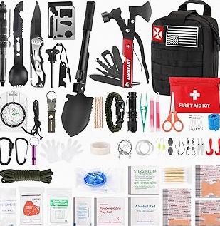 Survival Kit, 262Pcs Survival Gear and Supplies with First Aid Kit Pouch and Crossbody Bag, Emergency Kit with Tent, Camping Axe Hammer, Survival Shovel w/Pick, Bug Out Bag Gifts for Men Women product image