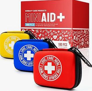 Mini-Aid First Aid Kit | Compact & Lightweight Case with Carabiners for Travel | Family & Kid Friendly 180 Pcs Wound Care Supplies for School, Work, Outdoor, Home & Office | Pack of 3 product image